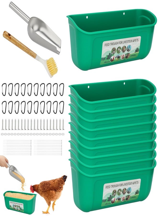 عبوة من 10 معالف معلقة للدجاج سعة 4.5 كوارت مع فرشاة ومغرفة، معالف معلقة للماعز الأخضر، مع خطافات ومسامير ورباط بلاستيكي، مناسبة لتغذية الماشية والماعز. - Image 1